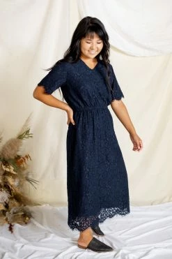 The Main Street Exchange 'Odessa' Lace Midi Dress In Navy