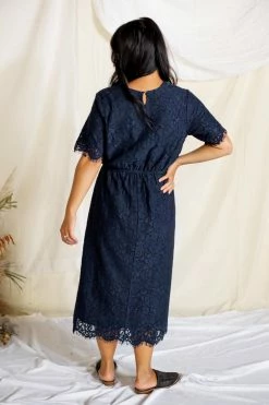 The Main Street Exchange 'Odessa' Lace Midi Dress In Navy
