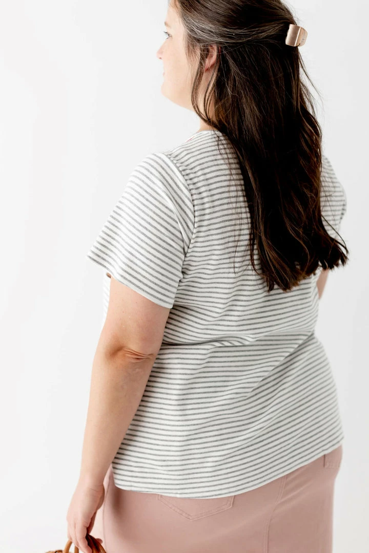 Andree By Unit Tops/Cardigans PLUS 'Aubrey' Embroidered Top In Grey Stripe FINAL SALE 5 Andree By Unit Tops/Cardigans PLUS 'Aubrey' Embroidered Top In Grey Stripe FINAL SALE