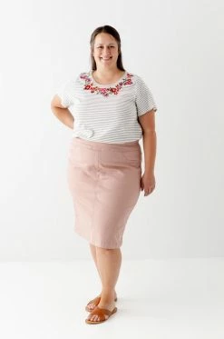 The Main Street Exchange 'Sara' Classic Knee Length Denim In Dusty Rose Exclusive Designs