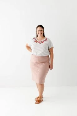 Andree By Unit Tops/Cardigans PLUS 'Aubrey' Embroidered Top In Grey Stripe FINAL SALE 11 Andree By Unit Tops/Cardigans PLUS 'Aubrey' Embroidered Top In Grey Stripe FINAL SALE