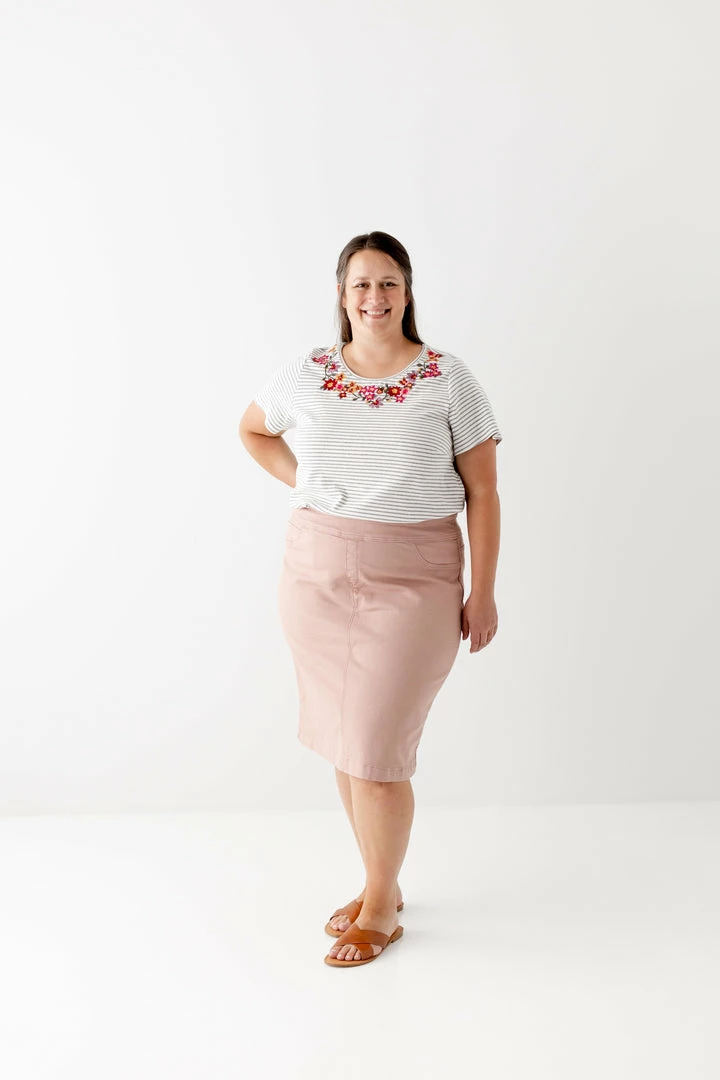 Andree By Unit Tops/Cardigans PLUS 'Aubrey' Embroidered Top In Grey Stripe FINAL SALE 6 Andree By Unit Tops/Cardigans PLUS 'Aubrey' Embroidered Top In Grey Stripe FINAL SALE