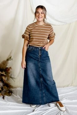 The Main Street Exchange Exclusive Designs 'Haven' Long Denim Skirt In Medium Wash