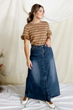 The Main Street Exchange Exclusive Designs 'Haven' Long Denim Skirt In Medium Wash