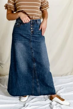 The Main Street Exchange Exclusive Designs 'Haven' Long Denim Skirt In Medium Wash