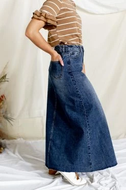 The Main Street Exchange Exclusive Designs 'Haven' Long Denim Skirt In Medium Wash