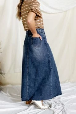The Main Street Exchange Exclusive Designs 'Haven' Long Denim Skirt In Medium Wash