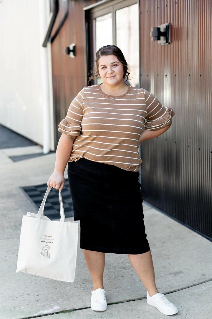 The Main Street Exchange 'Sara' Classic Denim Knee Length Skirt In Black 8 The Main Street Exchange 'Sara' Classic Denim Knee Length Skirt In Black