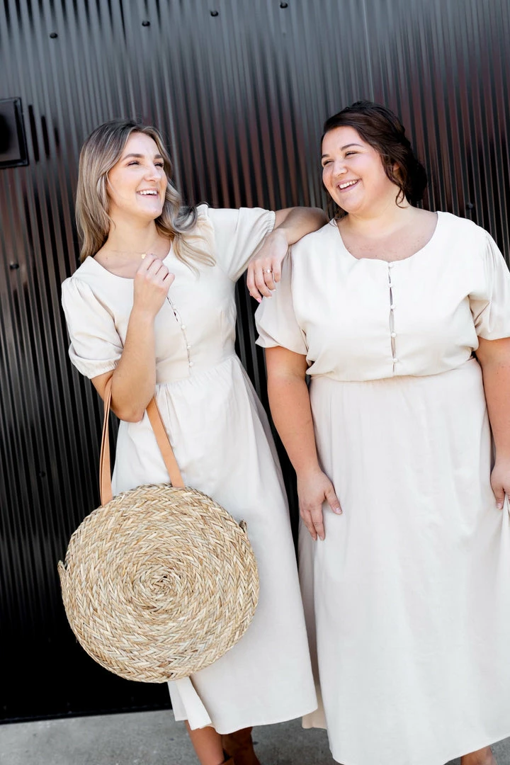 Hayden Los Angeles Dresses Extended 'Cassandra' Puffed Sleeve Buttoned Midi Dress In Taupe 5 Hayden Los Angeles Dresses Extended 'Cassandra' Puffed Sleeve Buttoned Midi Dress In Taupe