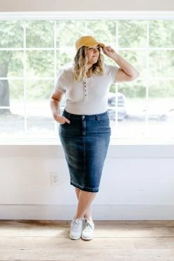 The Main Street Exchange 'Adeline' Knee Length Denim Skirt FINAL SALE