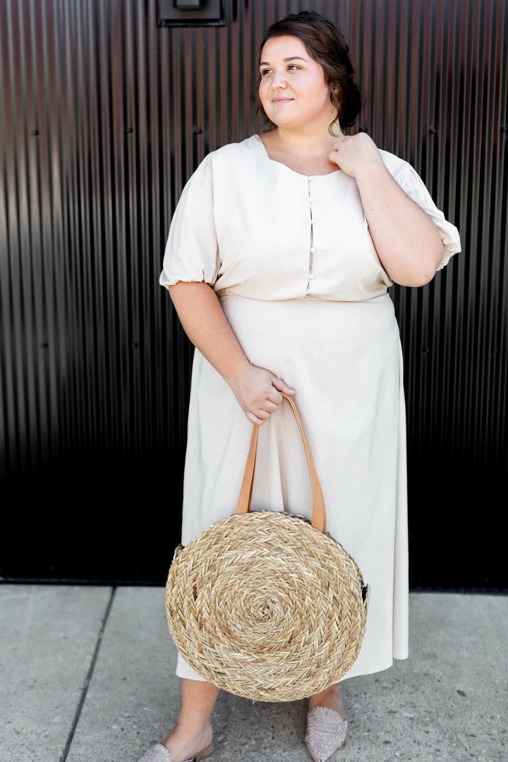 Hayden Los Angeles Dresses Extended 'Cassandra' Puffed Sleeve Buttoned Midi Dress In Taupe 2 Hayden Los Angeles Dresses Extended 'Cassandra' Puffed Sleeve Buttoned Midi Dress In Taupe