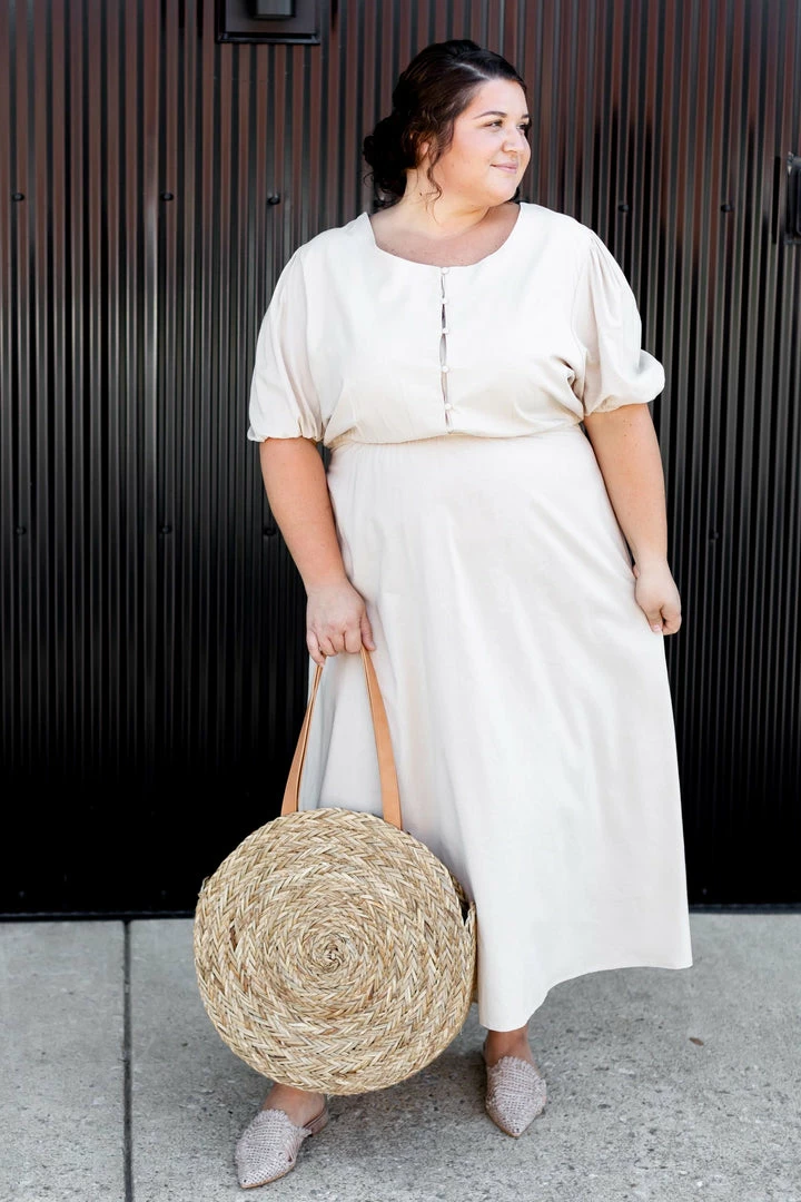 Hayden Los Angeles Dresses Extended 'Cassandra' Puffed Sleeve Buttoned Midi Dress In Taupe 1 Hayden Los Angeles Dresses Extended 'Cassandra' Puffed Sleeve Buttoned Midi Dress In Taupe