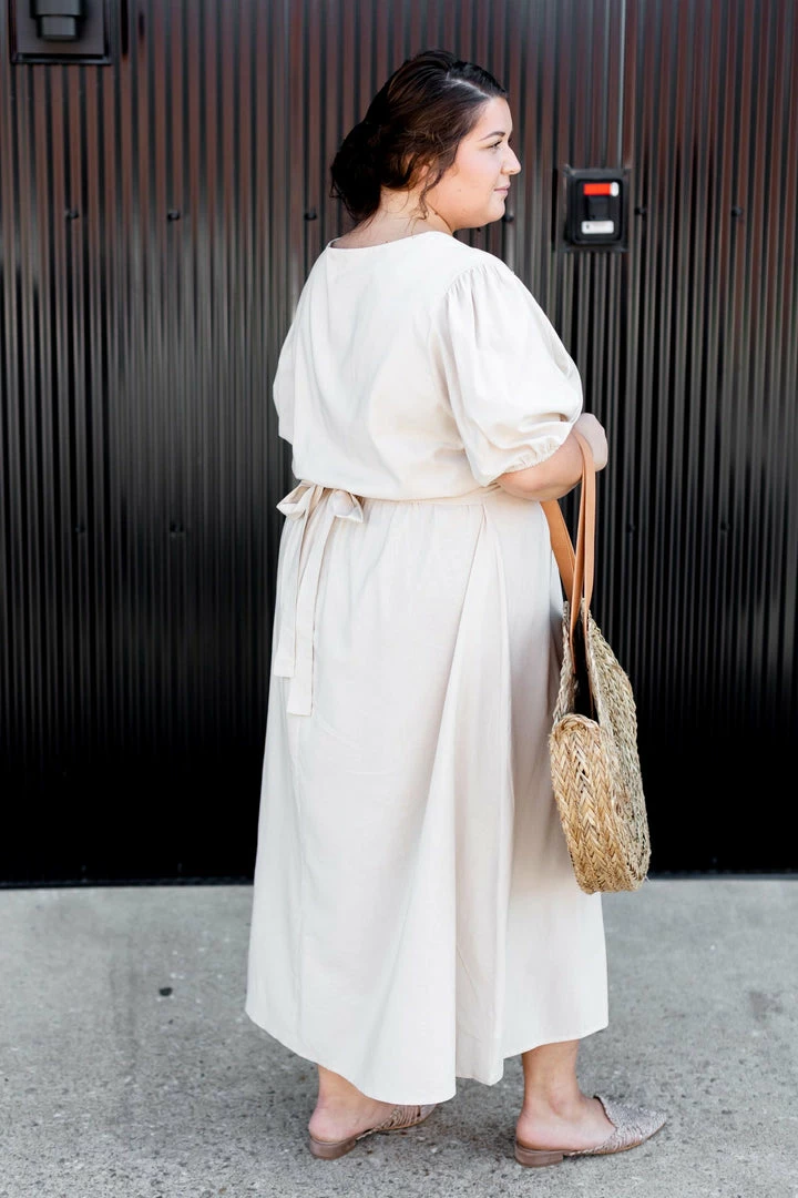 Hayden Los Angeles Dresses Extended 'Cassandra' Puffed Sleeve Buttoned Midi Dress In Taupe 4 Hayden Los Angeles Dresses Extended 'Cassandra' Puffed Sleeve Buttoned Midi Dress In Taupe