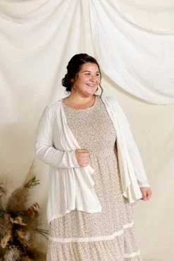 Blu Pepper Tops/Cardigans PLUS 'Dani' Crochet Back Light Cardigan In Natural FINAL SALE