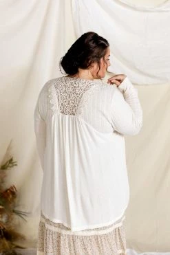 Blu Pepper Tops/Cardigans PLUS 'Dani' Crochet Back Light Cardigan In Natural FINAL SALE