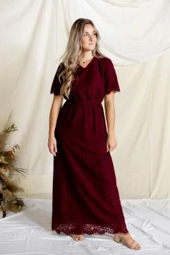 The Main Street Exchange 'Odessa' Lace Dress In Burgundy Exclusive Designs