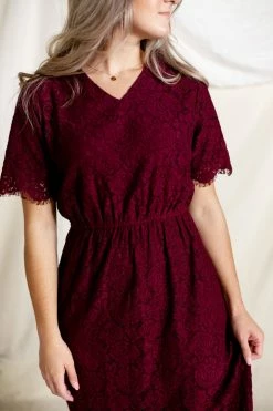 The Main Street Exchange 'Odessa' Lace Dress In Burgundy Exclusive Designs