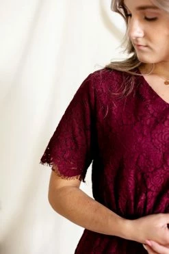 The Main Street Exchange 'Odessa' Lace Dress In Burgundy Exclusive Designs