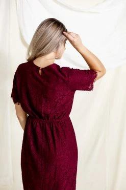 The Main Street Exchange 'Odessa' Lace Dress In Burgundy Exclusive Designs