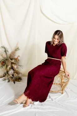 The Main Street Exchange 'Odessa' Lace Dress In Burgundy Exclusive Designs