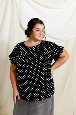 Hailey & Co PLUS 'Maureen' Polka Dot Print Flutter Sleeve Top (2 Colors) FINAL SALE Tops/Cardigans