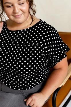 Hailey & Co PLUS 'Maureen' Polka Dot Print Flutter Sleeve Top (2 Colors) FINAL SALE Tops/Cardigans