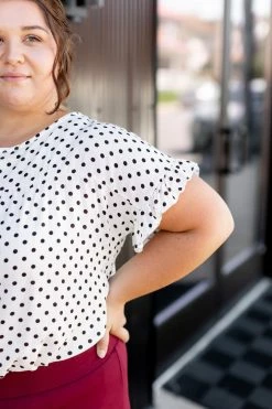 Hailey & Co PLUS 'Maureen' Polka Dot Print Flutter Sleeve Top (2 Colors) FINAL SALE Tops/Cardigans