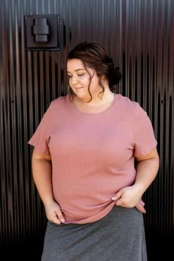 Hayden Plus Plus 'Molly' Ribbed Top In Rose FINAL SALE Tops/Cardigans