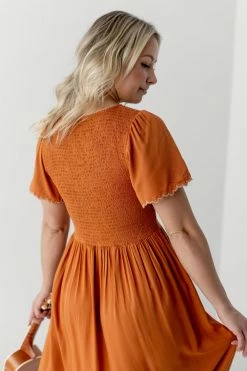 Polagram Dresses 'Lucian' Smocked Bodice Maxi Dress In Cognac FINAL SALE