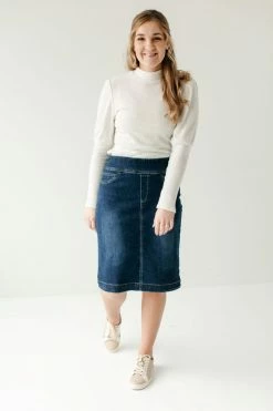 The Main Street Exchange Exclusive Designs 'Sara' Classic Knee Length Dark Denim Skirt 16 The Main Street Exchange Exclusive Designs 'Sara' Classic Knee Length Dark Denim Skirt
