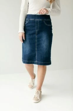 The Main Street Exchange Exclusive Designs 'Sara' Classic Knee Length Dark Denim Skirt 17 The Main Street Exchange Exclusive Designs 'Sara' Classic Knee Length Dark Denim Skirt