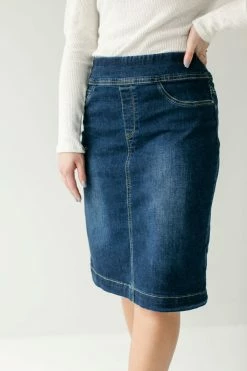 The Main Street Exchange Exclusive Designs 'Sara' Classic Knee Length Dark Denim Skirt 18 The Main Street Exchange Exclusive Designs 'Sara' Classic Knee Length Dark Denim Skirt