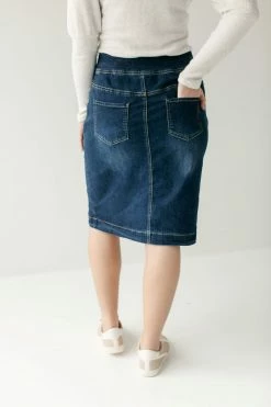 The Main Street Exchange Exclusive Designs 'Sara' Classic Knee Length Dark Denim Skirt 20 The Main Street Exchange Exclusive Designs 'Sara' Classic Knee Length Dark Denim Skirt