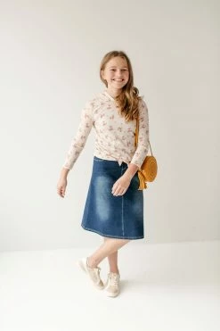 The Main Street Exchange Exclusive Designs 'Ava' Girl Knit Denim Skirt