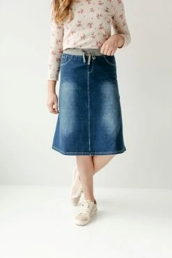 The Main Street Exchange Exclusive Designs 'Ava' Girl Knit Denim Skirt