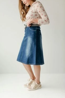 The Main Street Exchange Exclusive Designs 'Ava' Girl Knit Denim Skirt