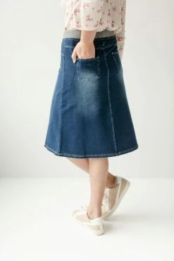 The Main Street Exchange Exclusive Designs 'Ava' Girl Knit Denim Skirt