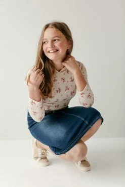 The Main Street Exchange Exclusive Designs 'Ava' Girl Knit Denim Skirt