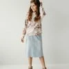 The Main Street Exchange 'Ava' Girl Knit Denim Skirt In Light Wash Exclusive Designs