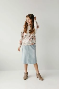 The Main Street Exchange 'Ava' Girl Knit Denim Skirt In Light Wash Exclusive Designs