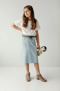 The Main Street Exchange 'Ava' Girl Knit Denim Skirt In Light Wash Exclusive Designs