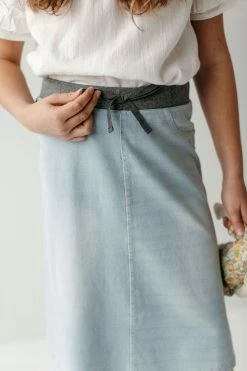 The Main Street Exchange 'Ava' Girl Knit Denim Skirt In Light Wash Exclusive Designs