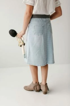The Main Street Exchange 'Ava' Girl Knit Denim Skirt In Light Wash FINAL SALE