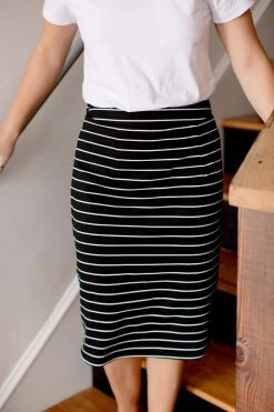The Main Street Exchange 'Anna' Skirt In Black/White Stripes FINAL SALE