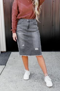 The Main Street Exchange 'Eden' Denim Knee Length Skirt