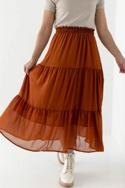 Hayden 'Lottie' Tiered Chiffon Skirt In Rust