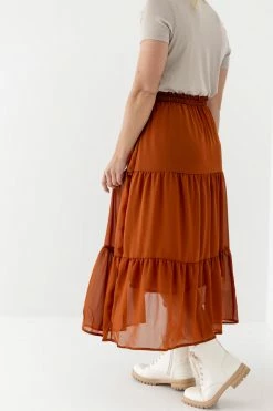 Hayden 'Lottie' Tiered Chiffon Skirt In Rust