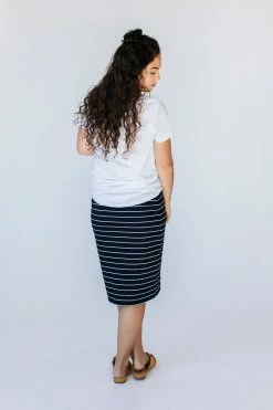 The Main Street Exchange 'Anna' Skirt In Navy With White Stripes FINAL SALE